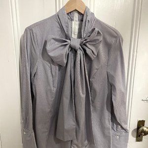 Never Worn Banana Republic Blue Pin Stripe Long Sleeve Bow Blouse, Size 12